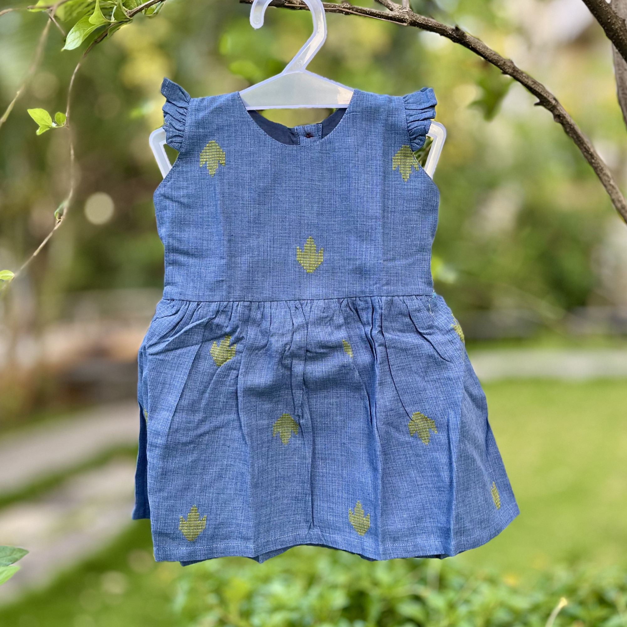 Dusky Blue Cotton Jamdani Frock