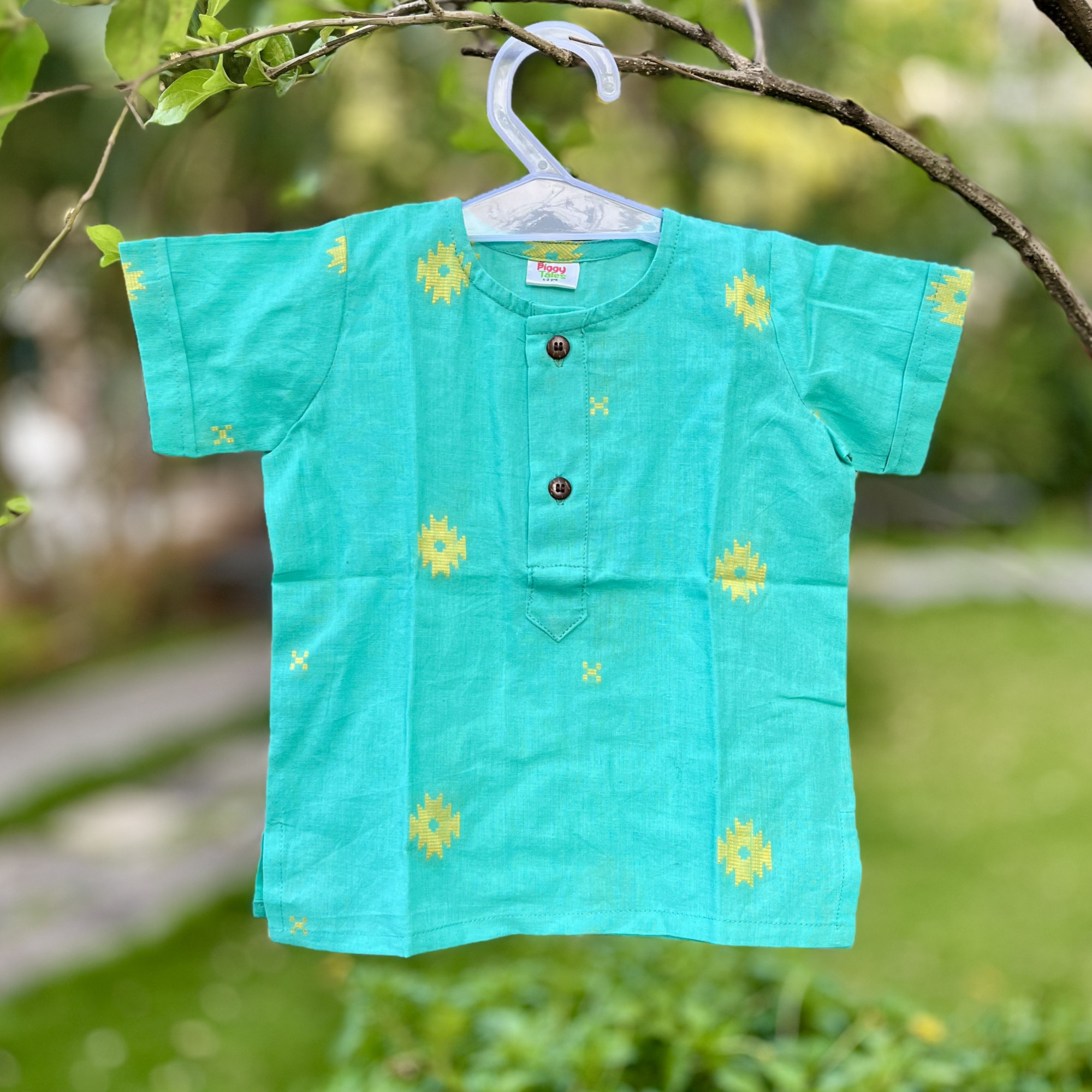 Aqua Cotton Jamdani Short Kurta