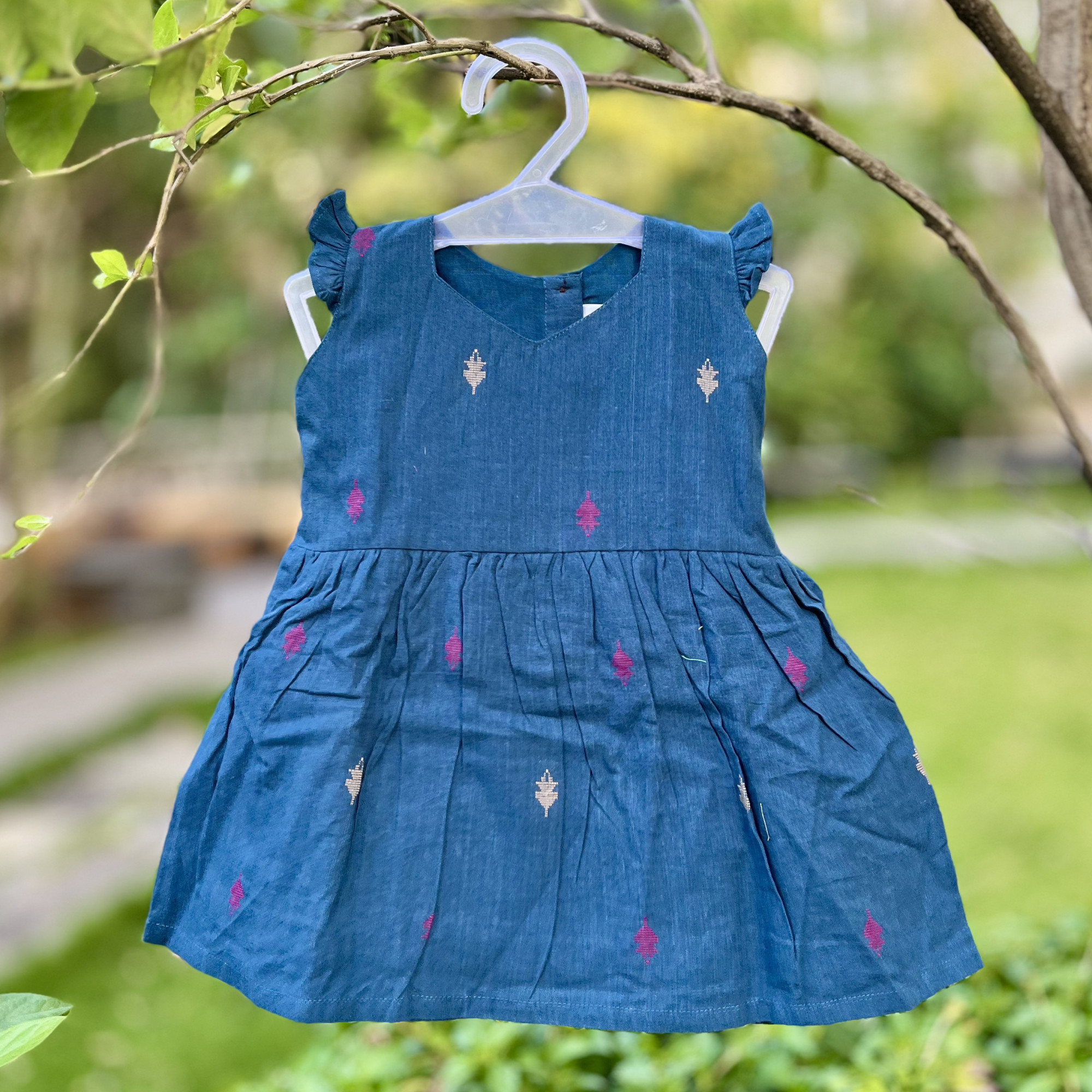 Midnight Blue Cotton Jamdani Frock