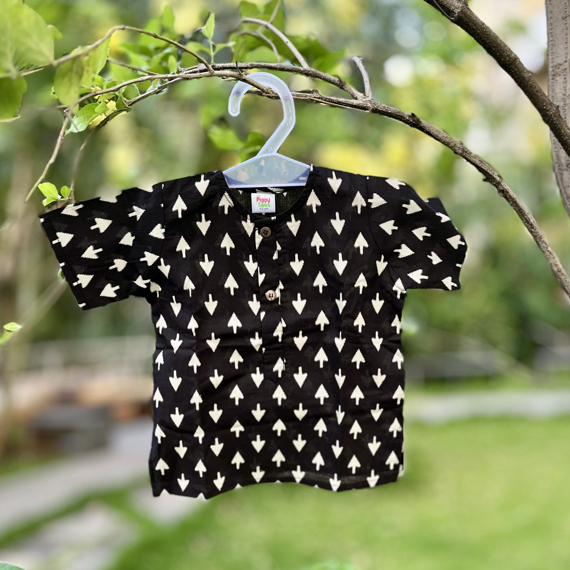 Black Cotton Short Kurta