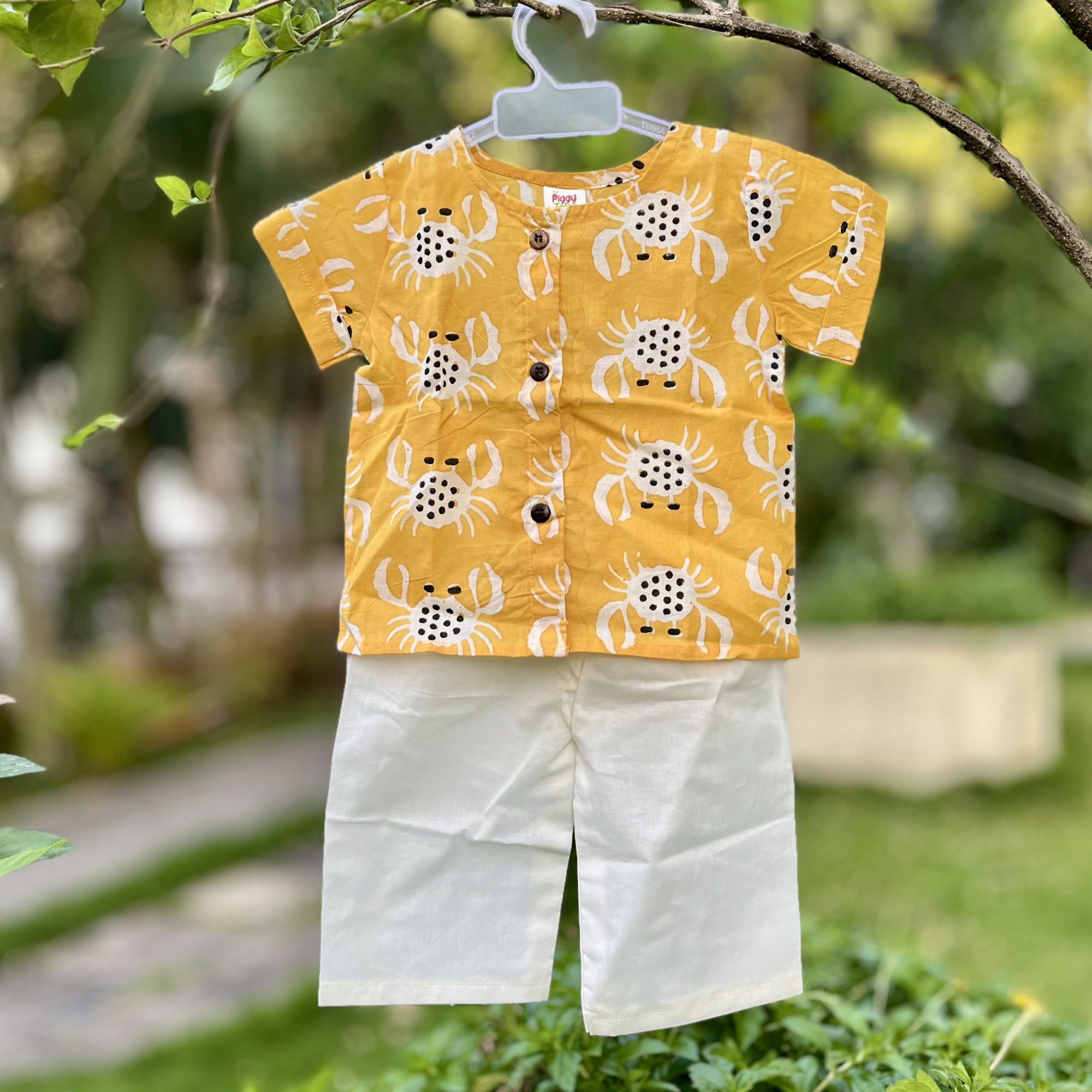 Yellow Crab Short Kurta and Pajama Sets
