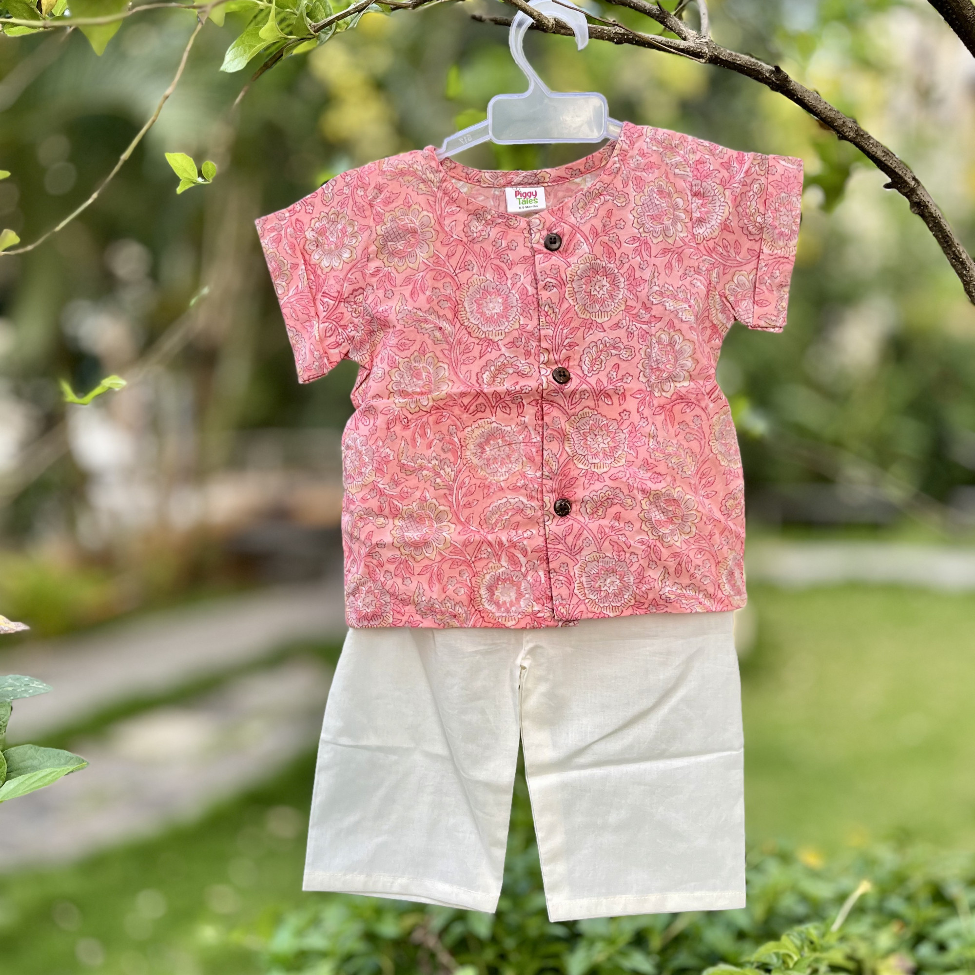 Pink Floral Short Kurta and Pajama Sets