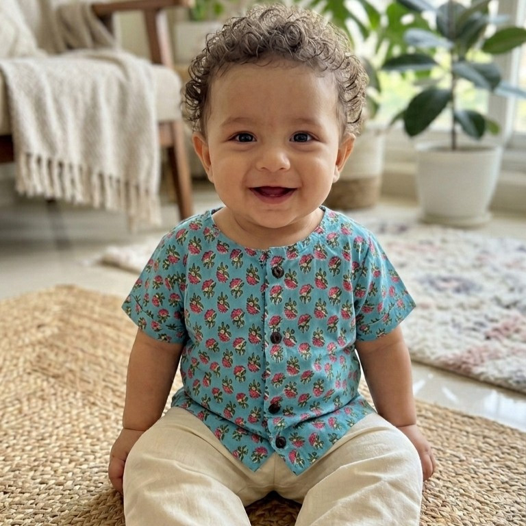 Blue Floral Print Short Kurta and Pajama Sets