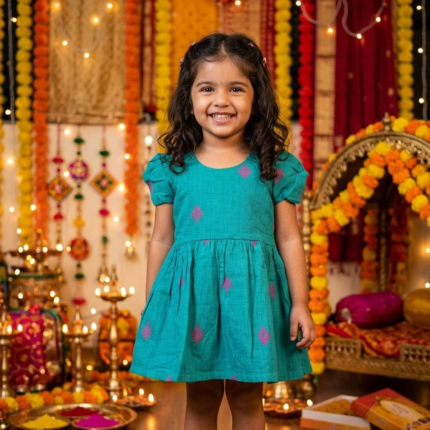 Persian Green Cotton Jamdani Frock