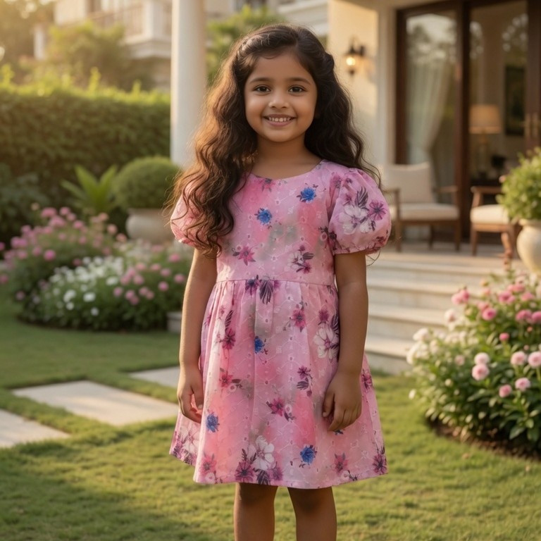 Pink Floral Cotton Hakoba Frock