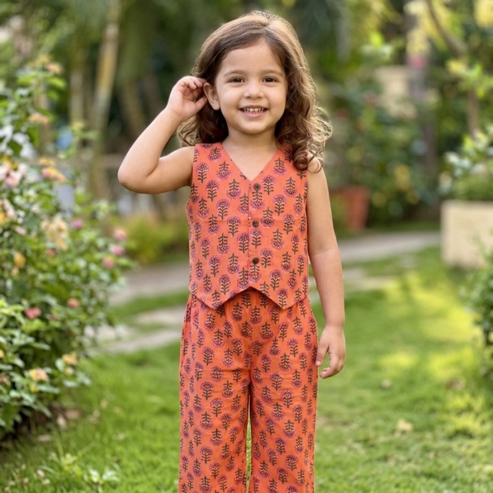 Image of Sunset Garden Waistcoat and Pallazo Set