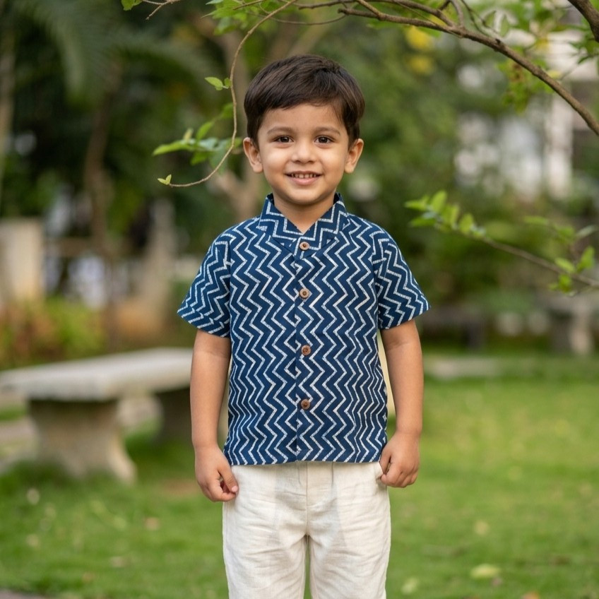 Blue Cotton Zigzag Shirt