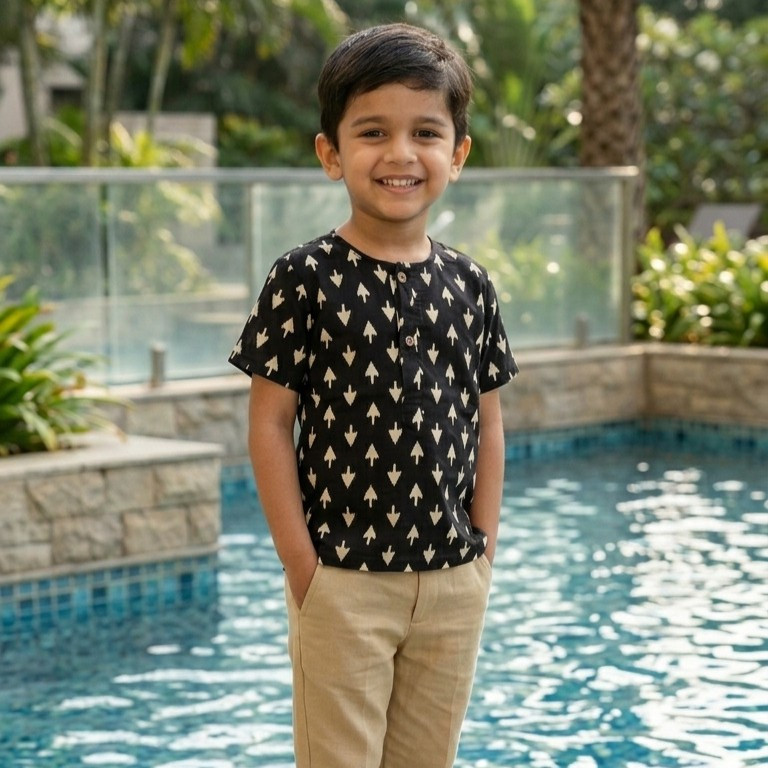 Black Cotton Short Kurta