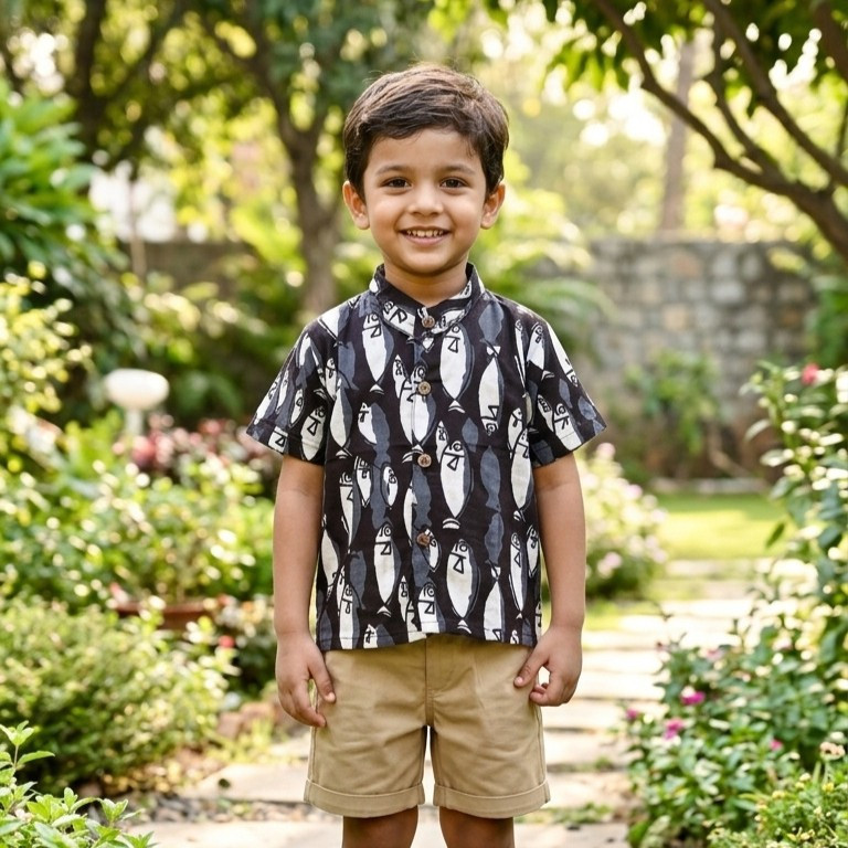 Black Fish Cotton Shirt