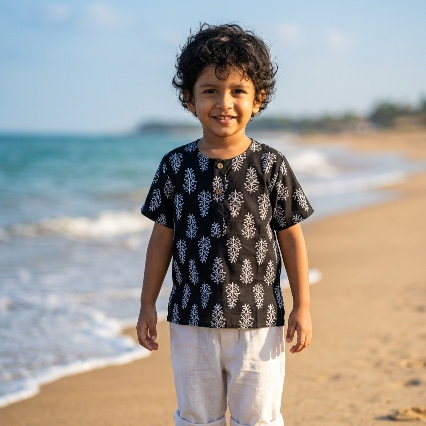 Pure Cotton Black Short Kurta