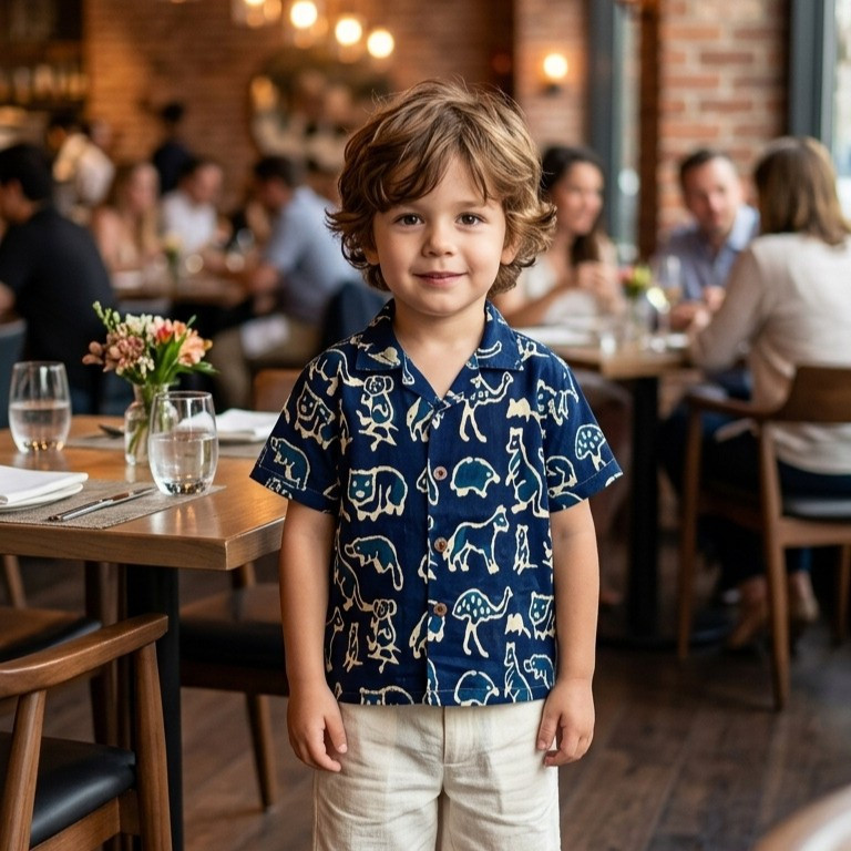 Dark Blue Animal Print Cotton Shirt