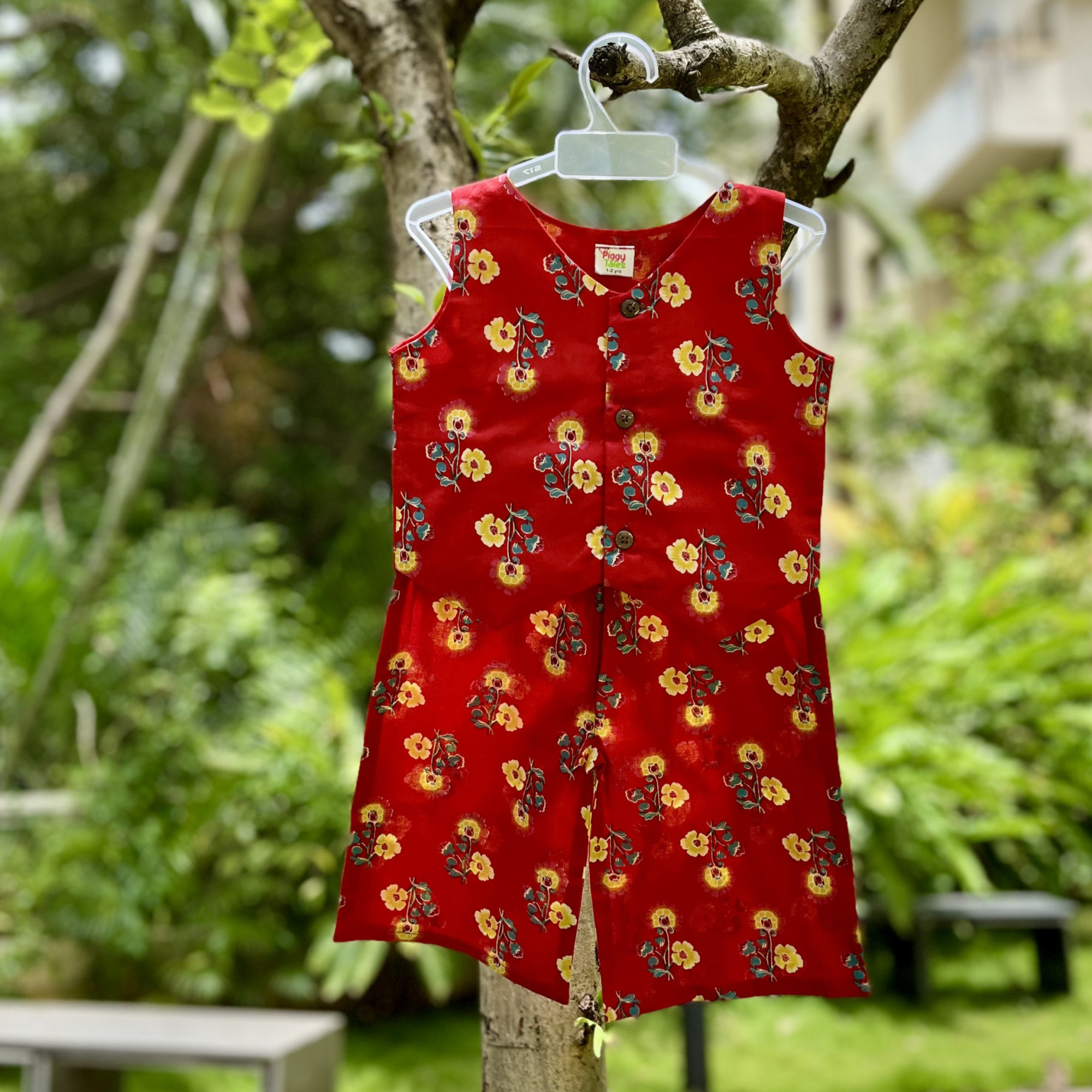 Red Floral Waistcoat and Pallazo Set
