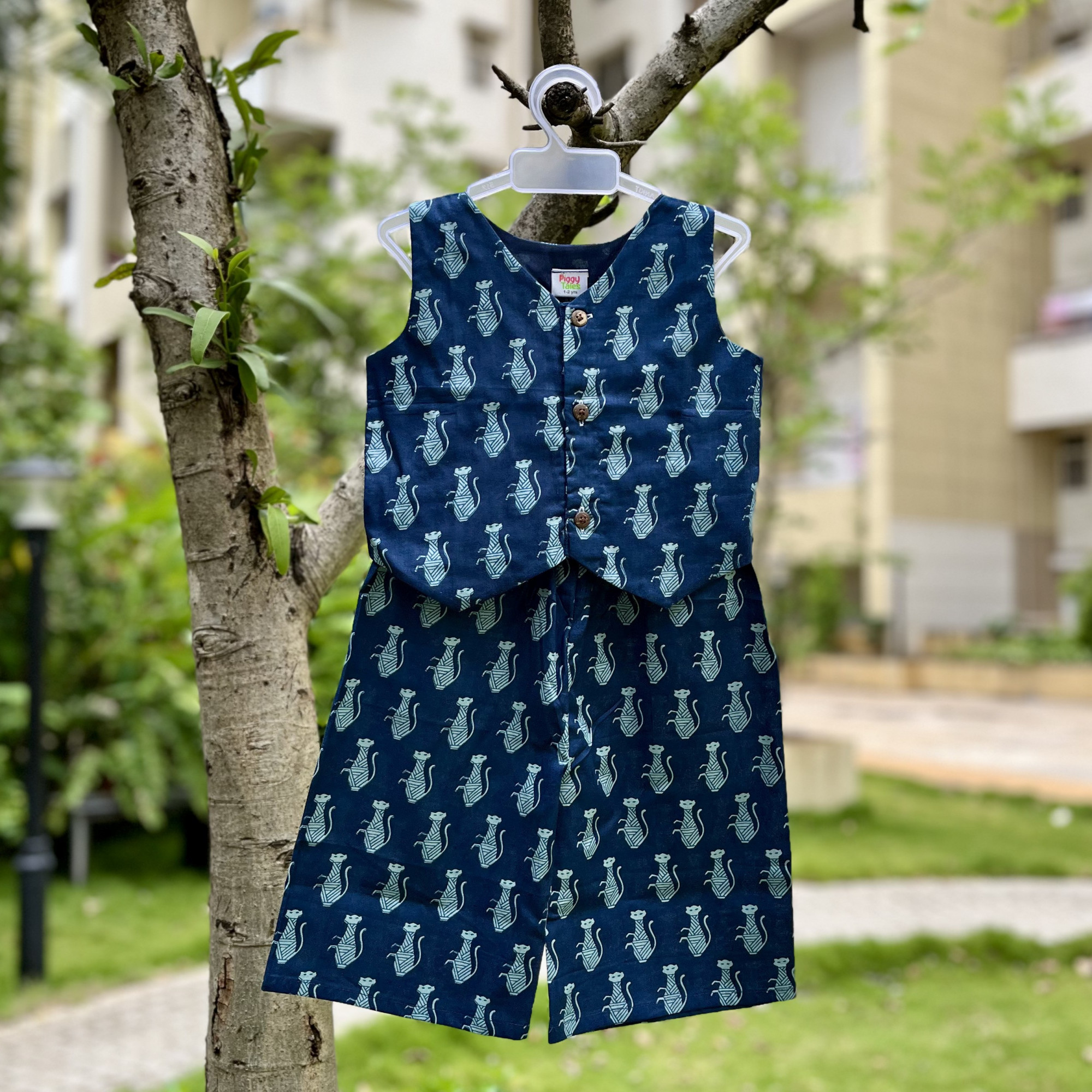 Indigo Cat Waistcoat and Pallazo Set