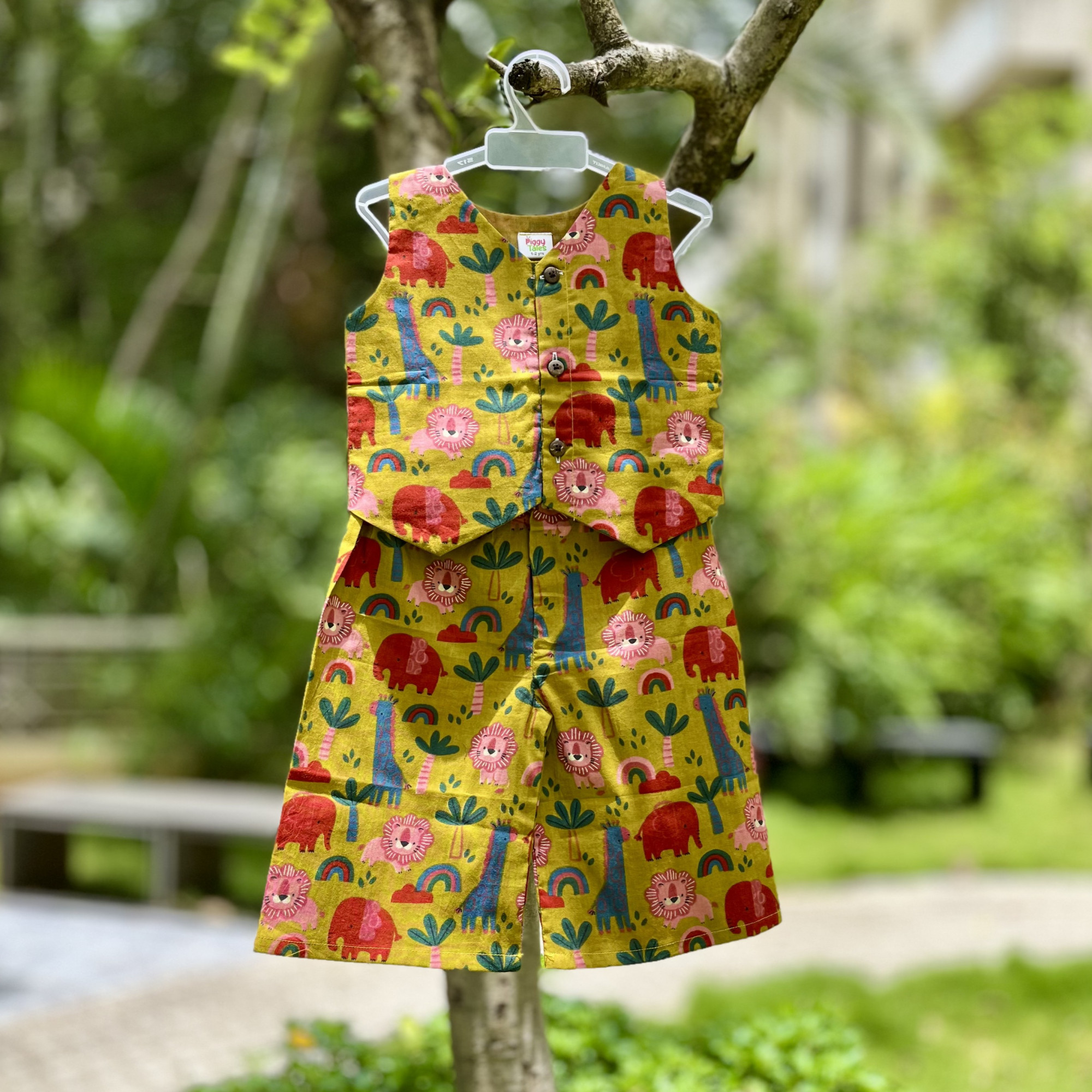 Mustard Animal Waistcoat and Pallazo Set