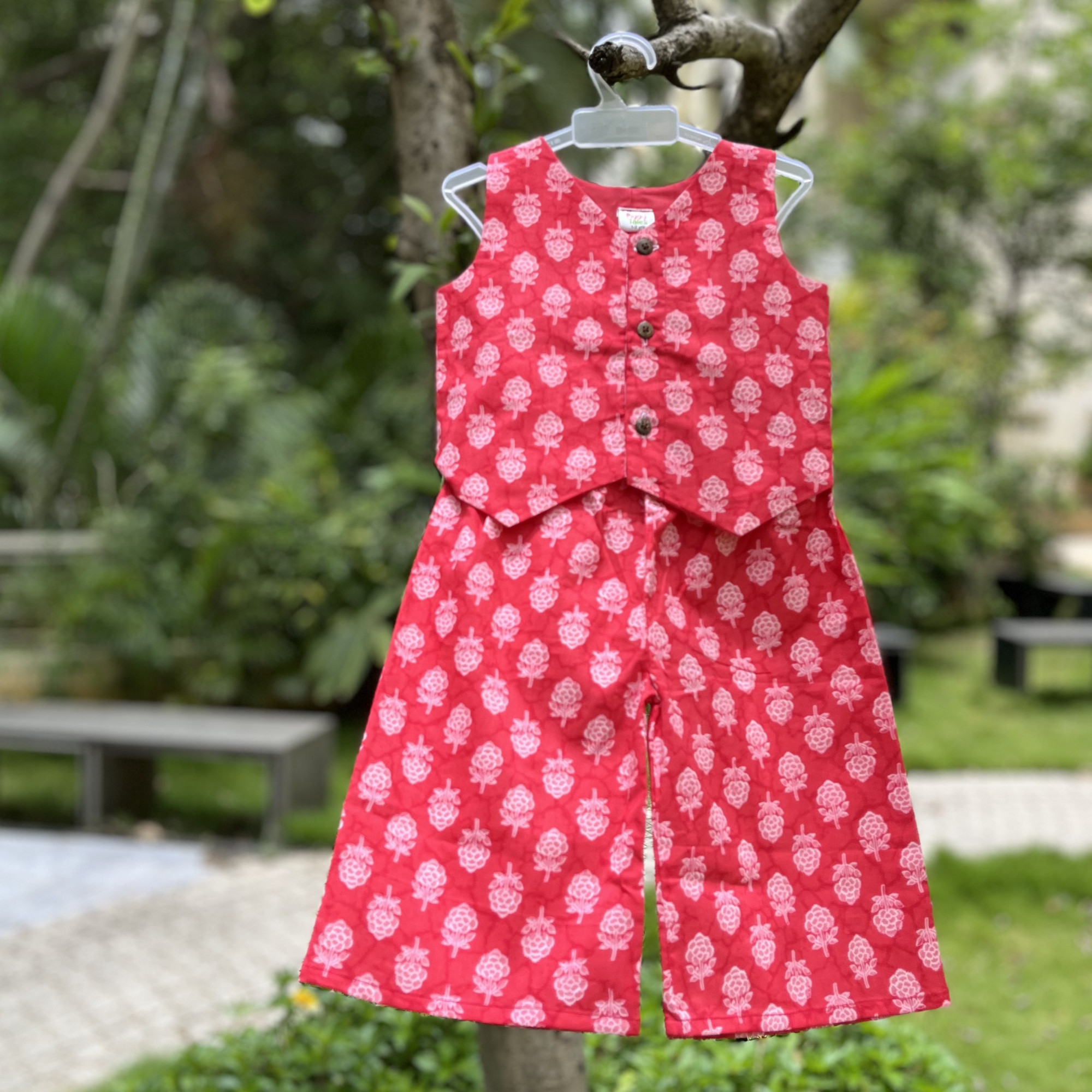 Coral Pink Floral Waistcoat and Pallazo Set