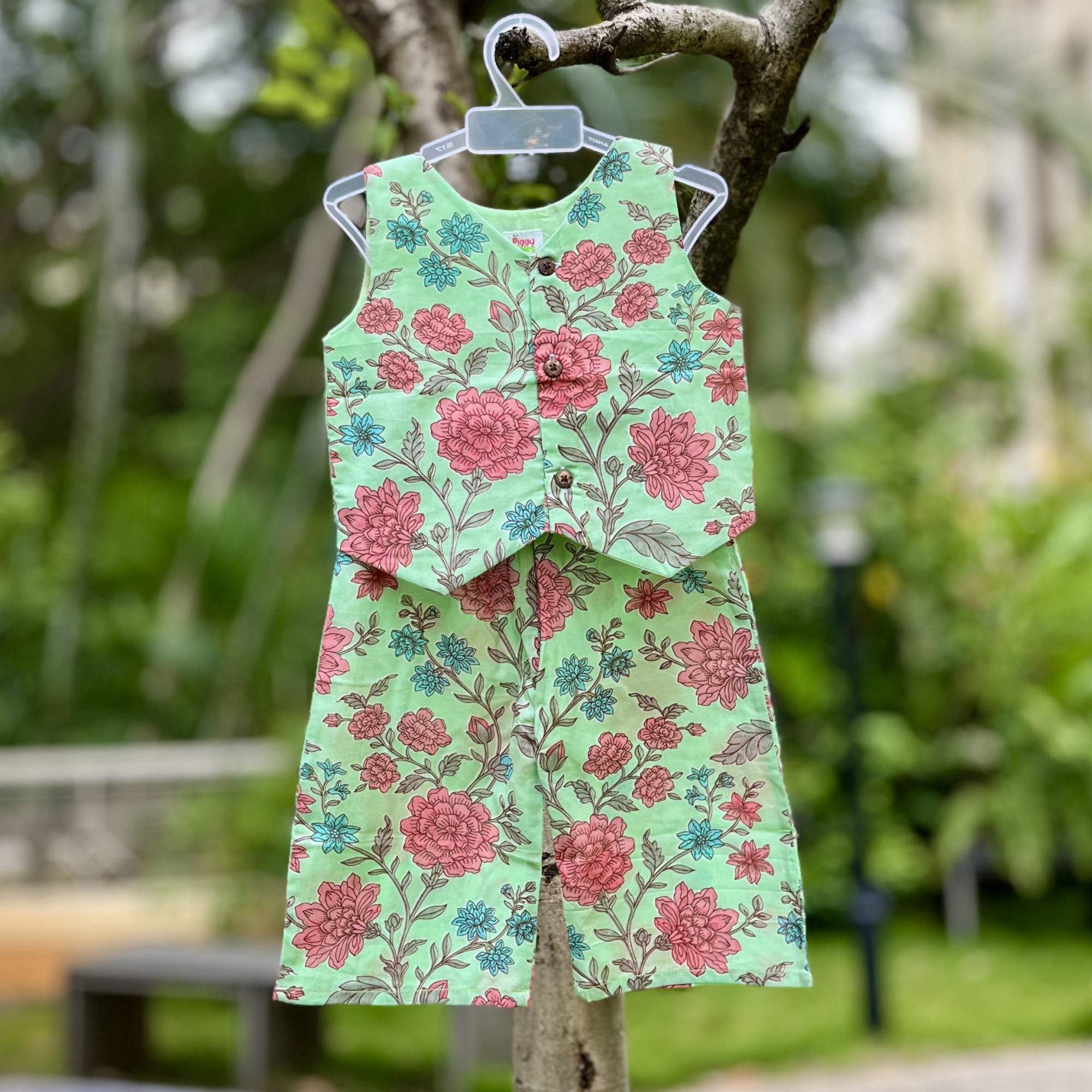 Mint Green Floral Waistcoat and Pallazo Set