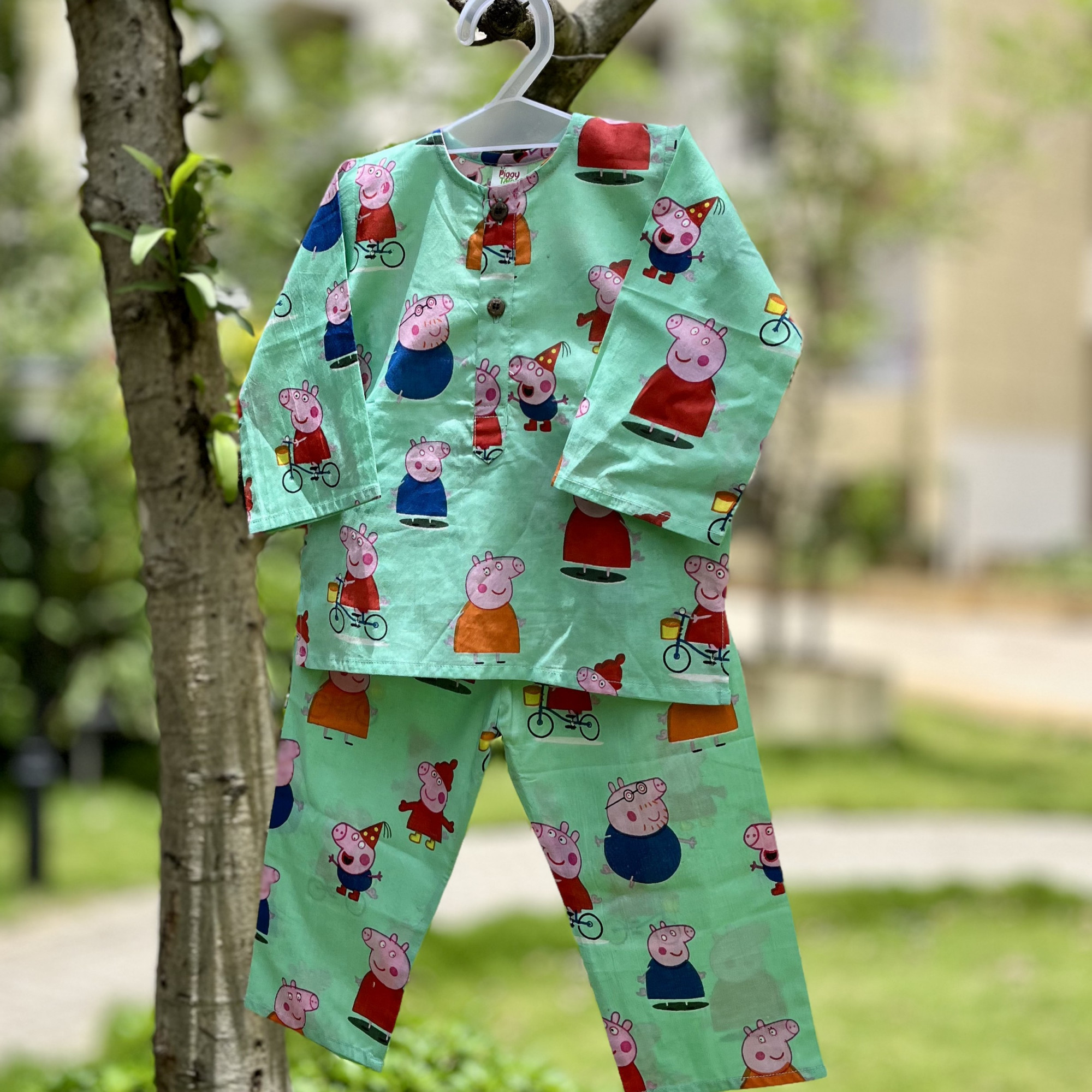 Light Green Peppa Print Night Dress