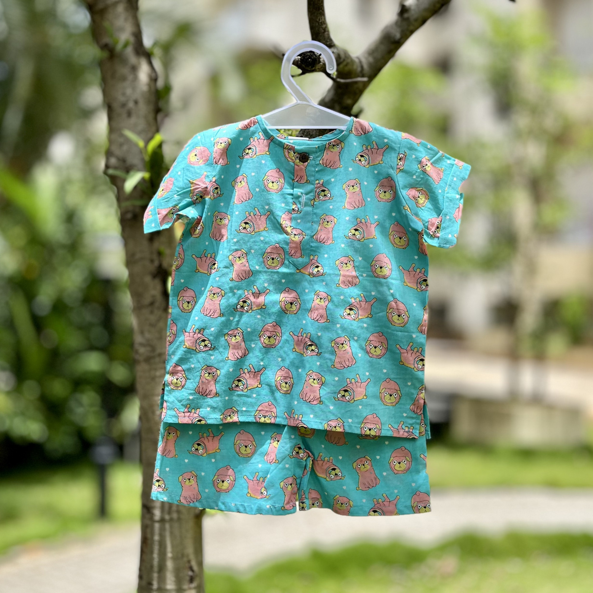 Aqua Pug Print Summer Set