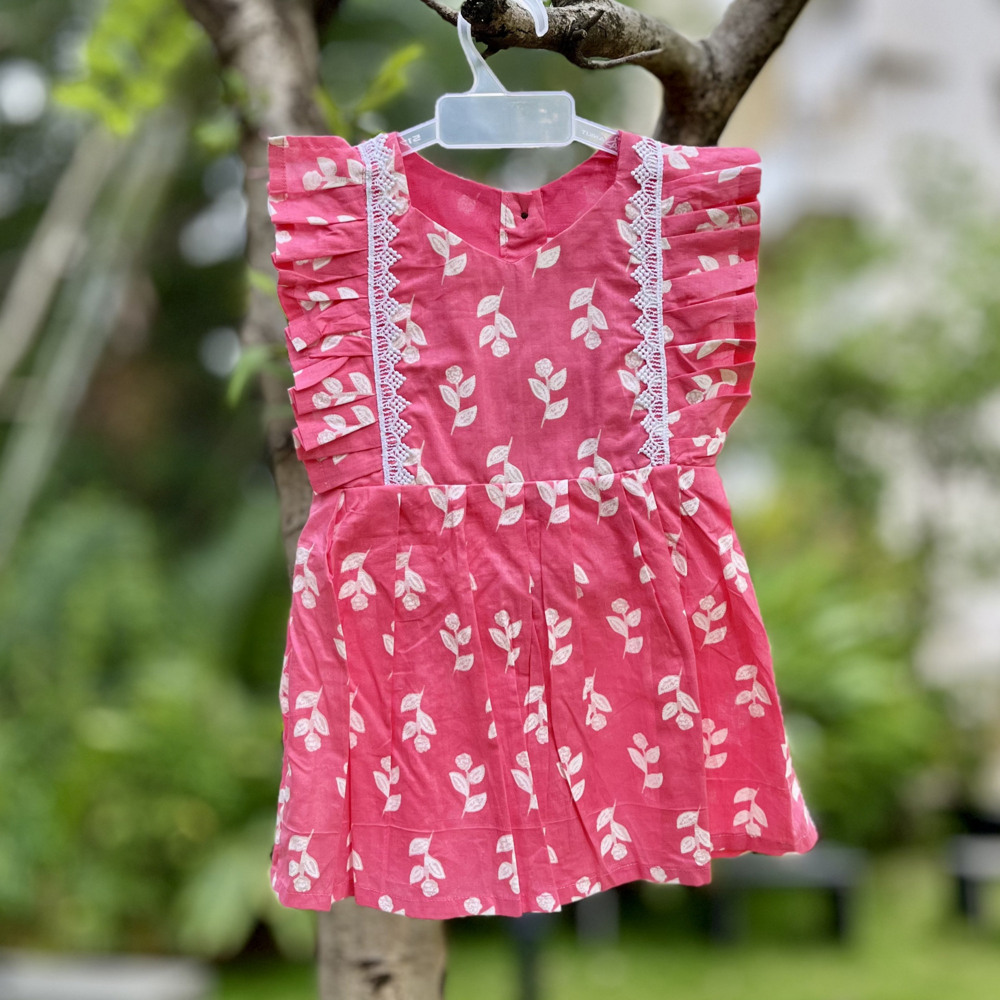Pink and White Floral Print Frock