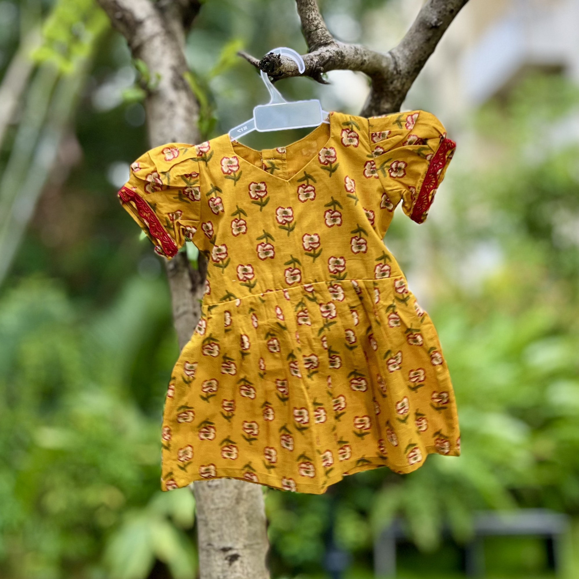 Mustard Yellow Floral Print Frock