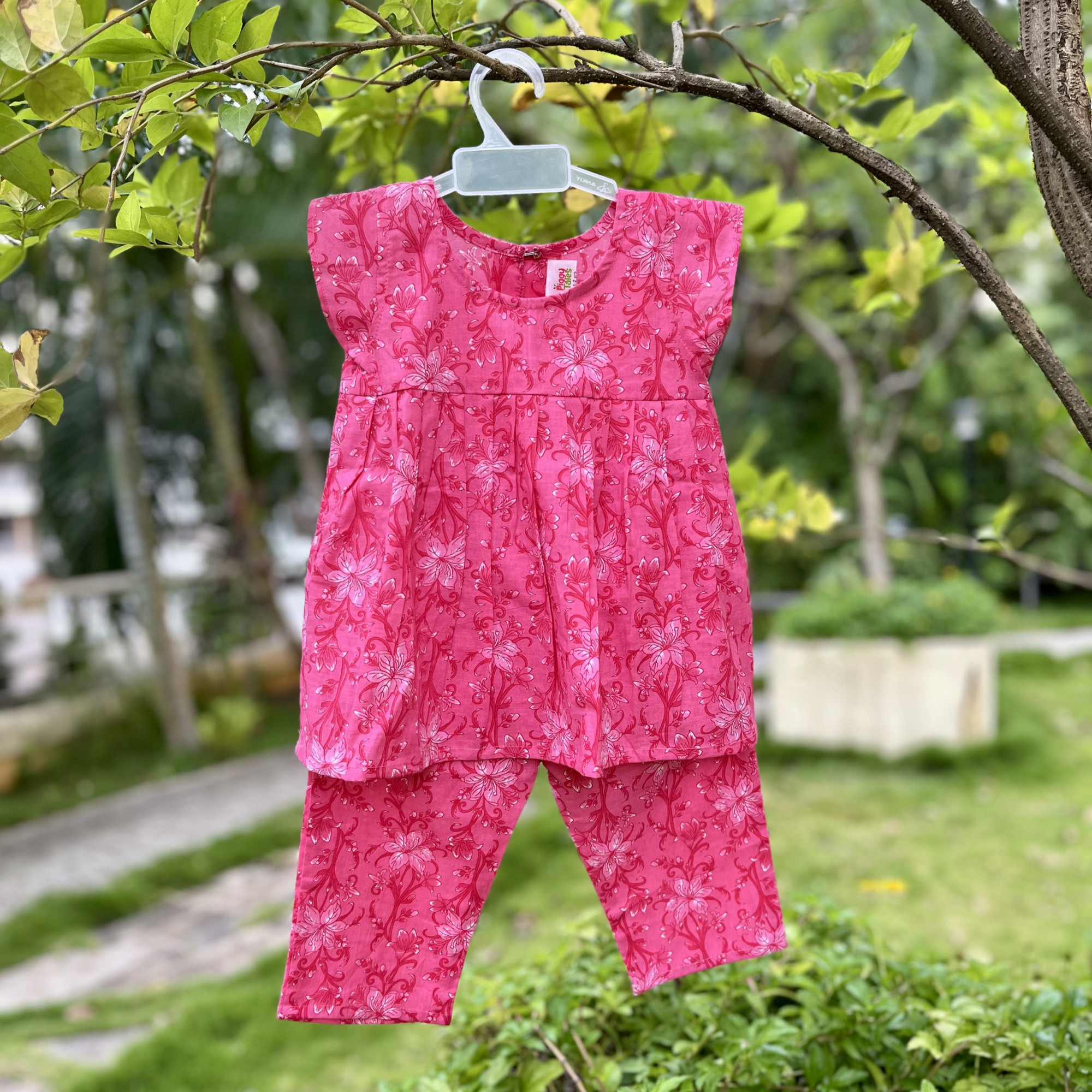 Pink Floral Frock-Style Top and Pants