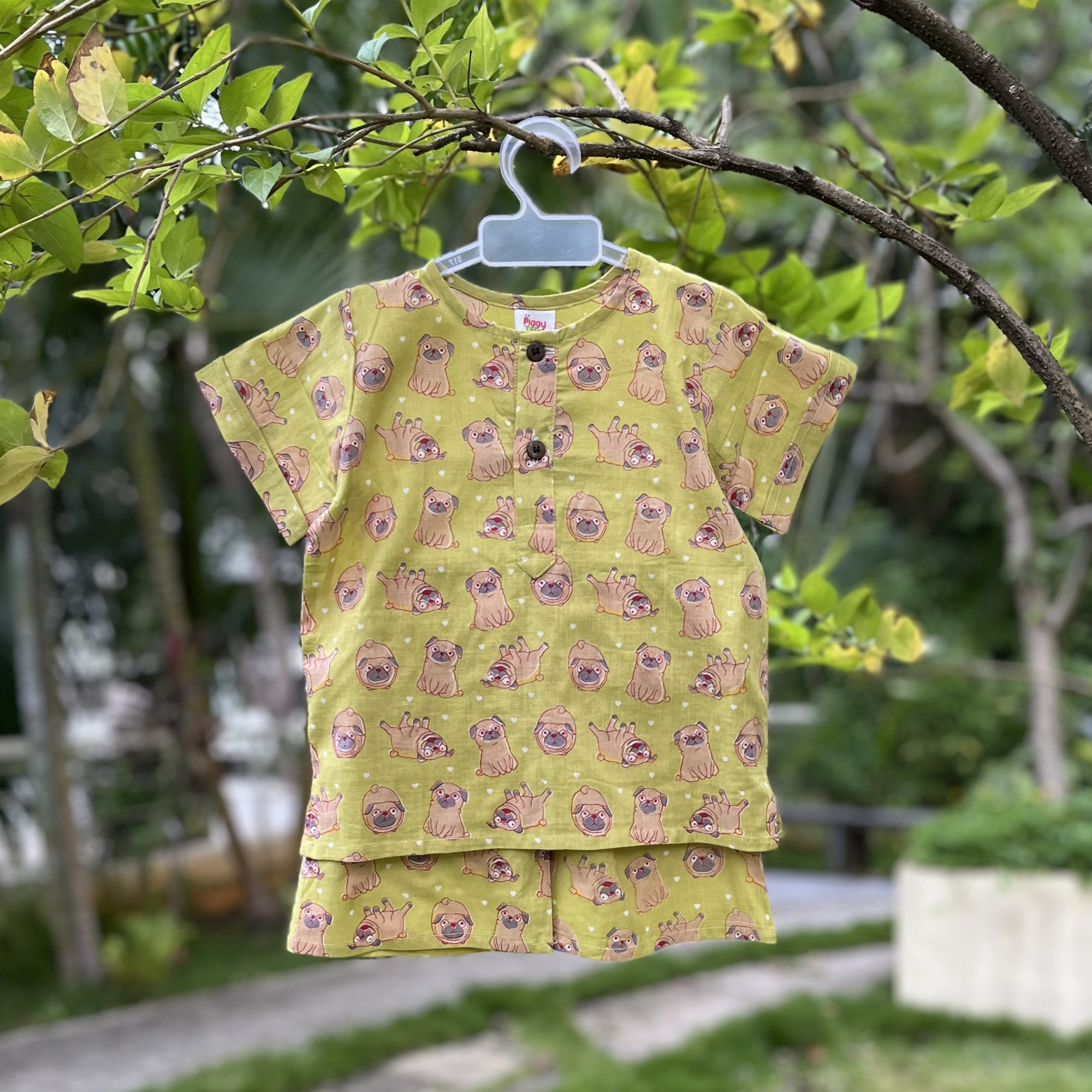 Olive Green Pug Print Summer Set
