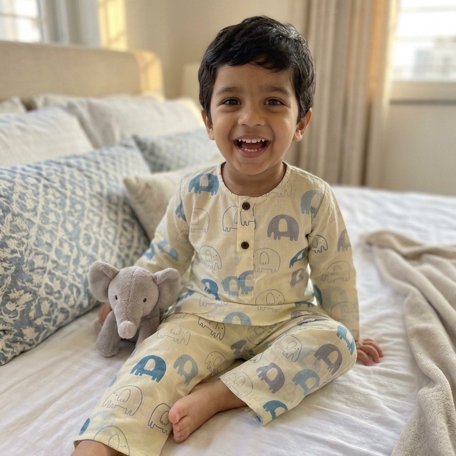 Cream and Blue Ellie Print Night Dress