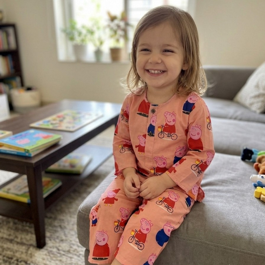 Peach Peppa Print Night Dress