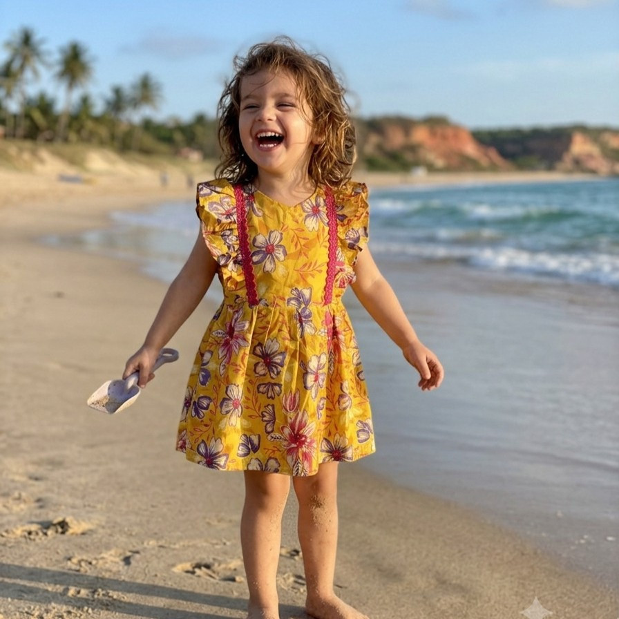 Yellow Floral Print Frock