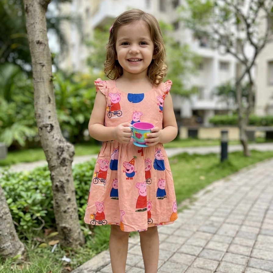 Peach Peppa Print Frock