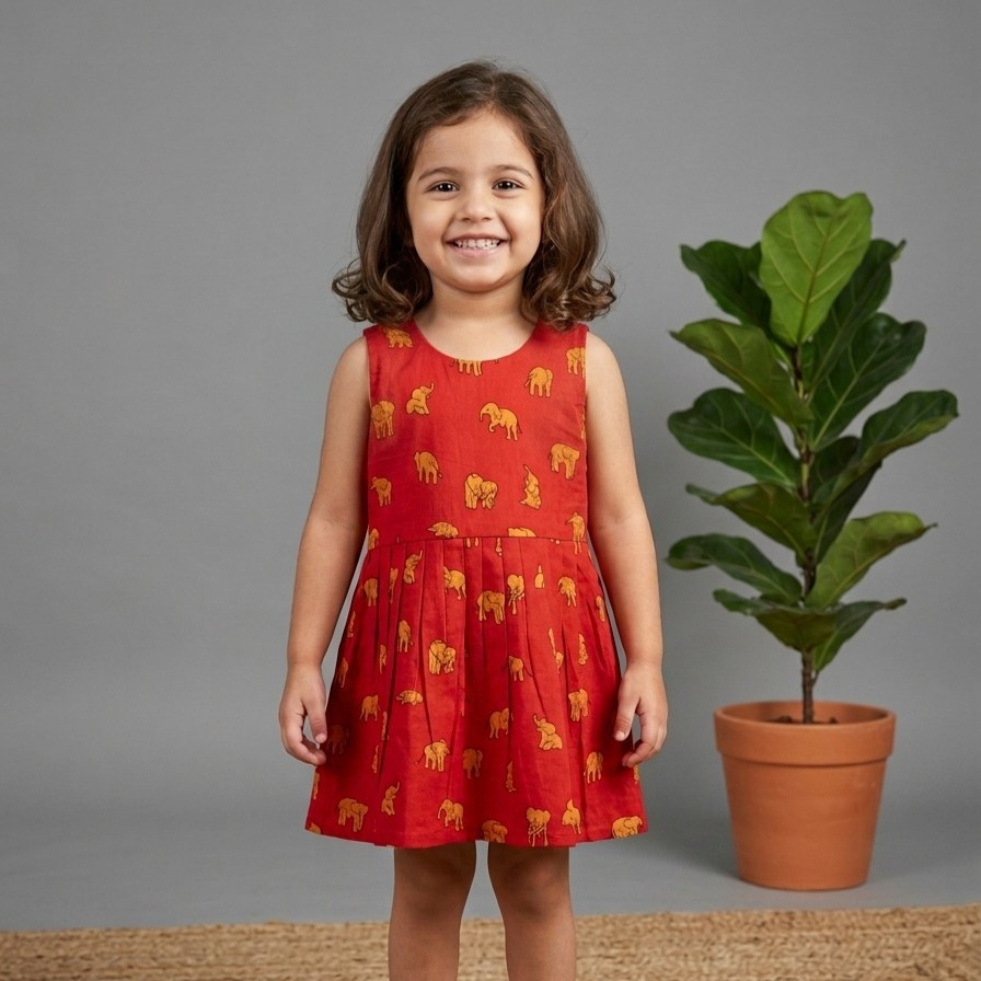 Ruby Elephant Cotton Frock