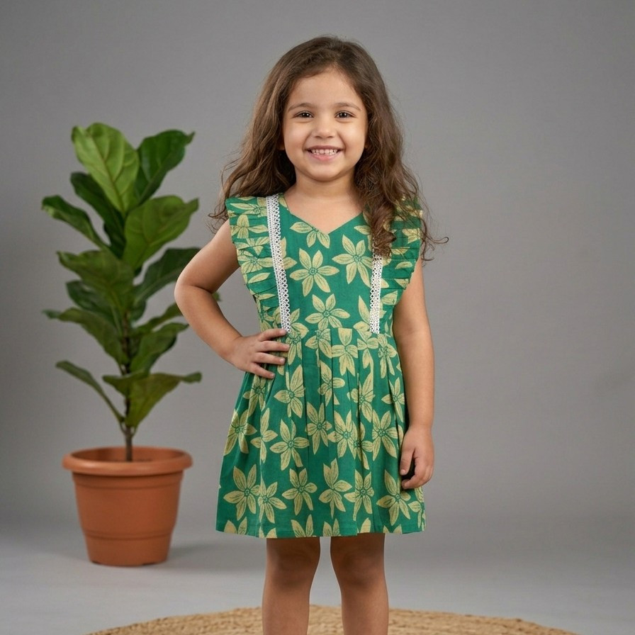 Emerald Green Blossom Cotton Frock