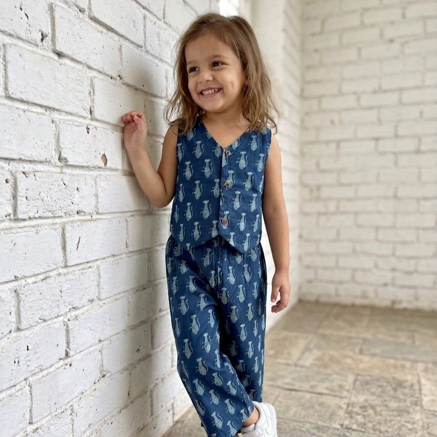 Indigo Cat Waistcoat and Pallazo Set