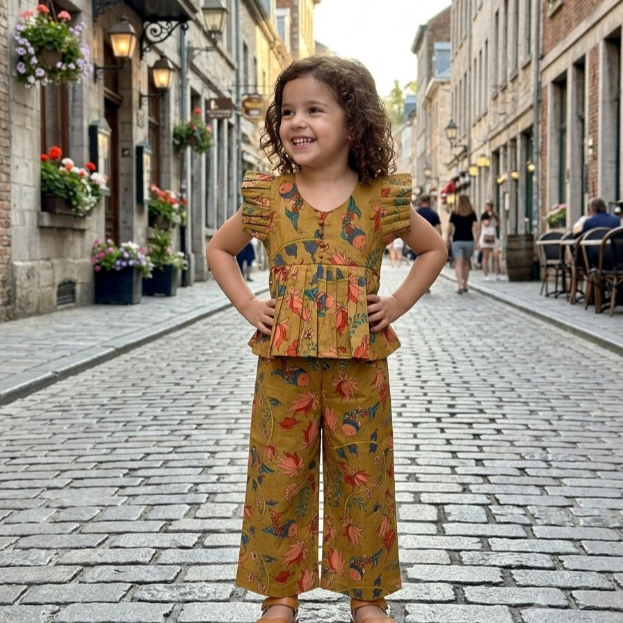 Mustard Floral Peplum Pallazo Set