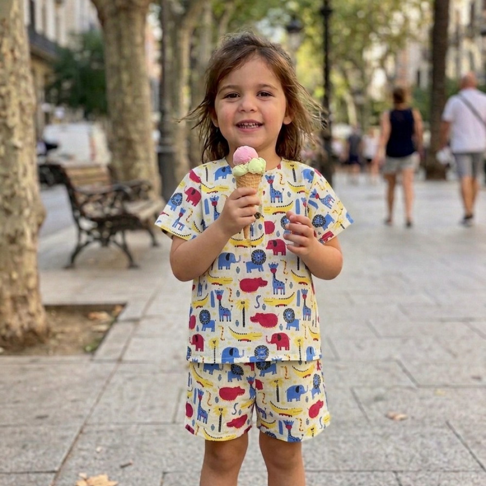 Image of Off White and Colorful Jungle Print Summer Set