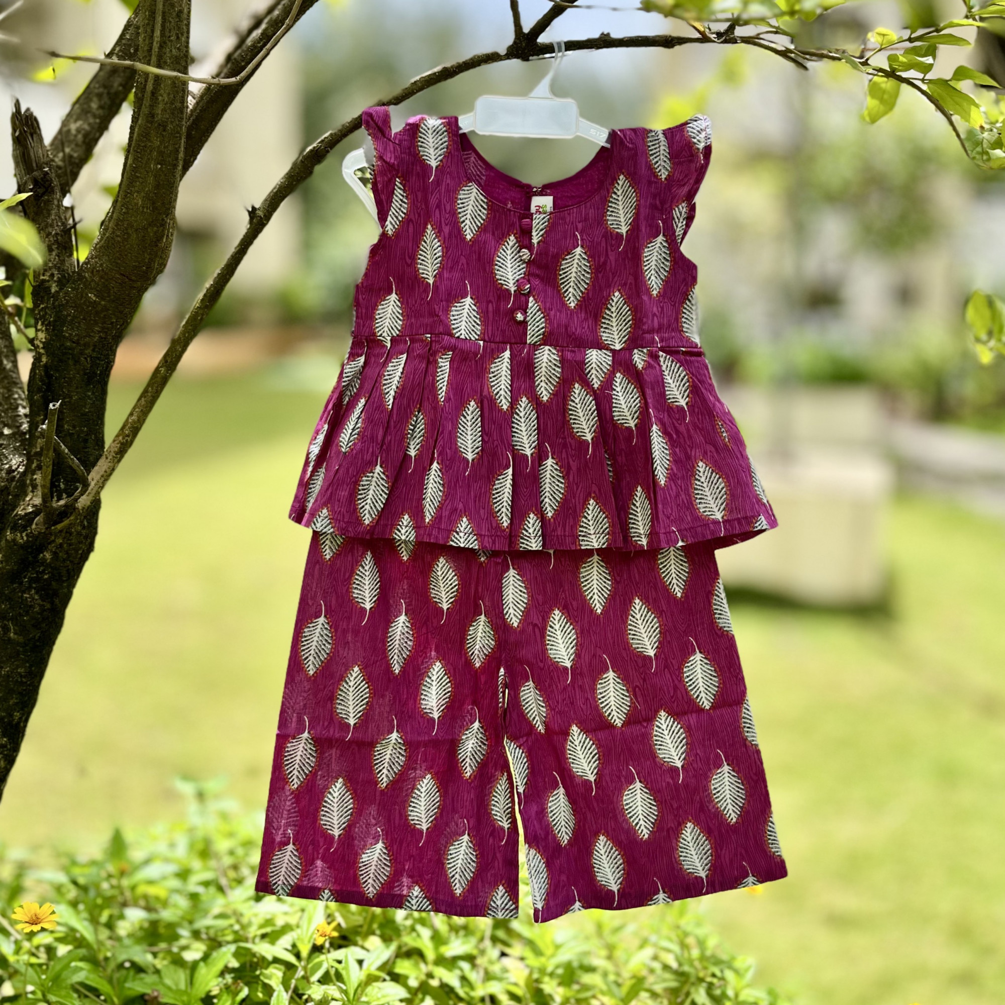 Purple Printed Peplum Pallazo Set