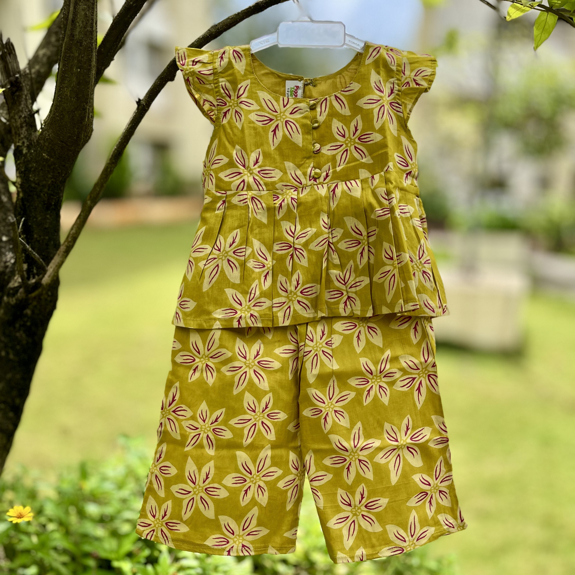 Mustard Pink Floral Peplum Pallazo Set