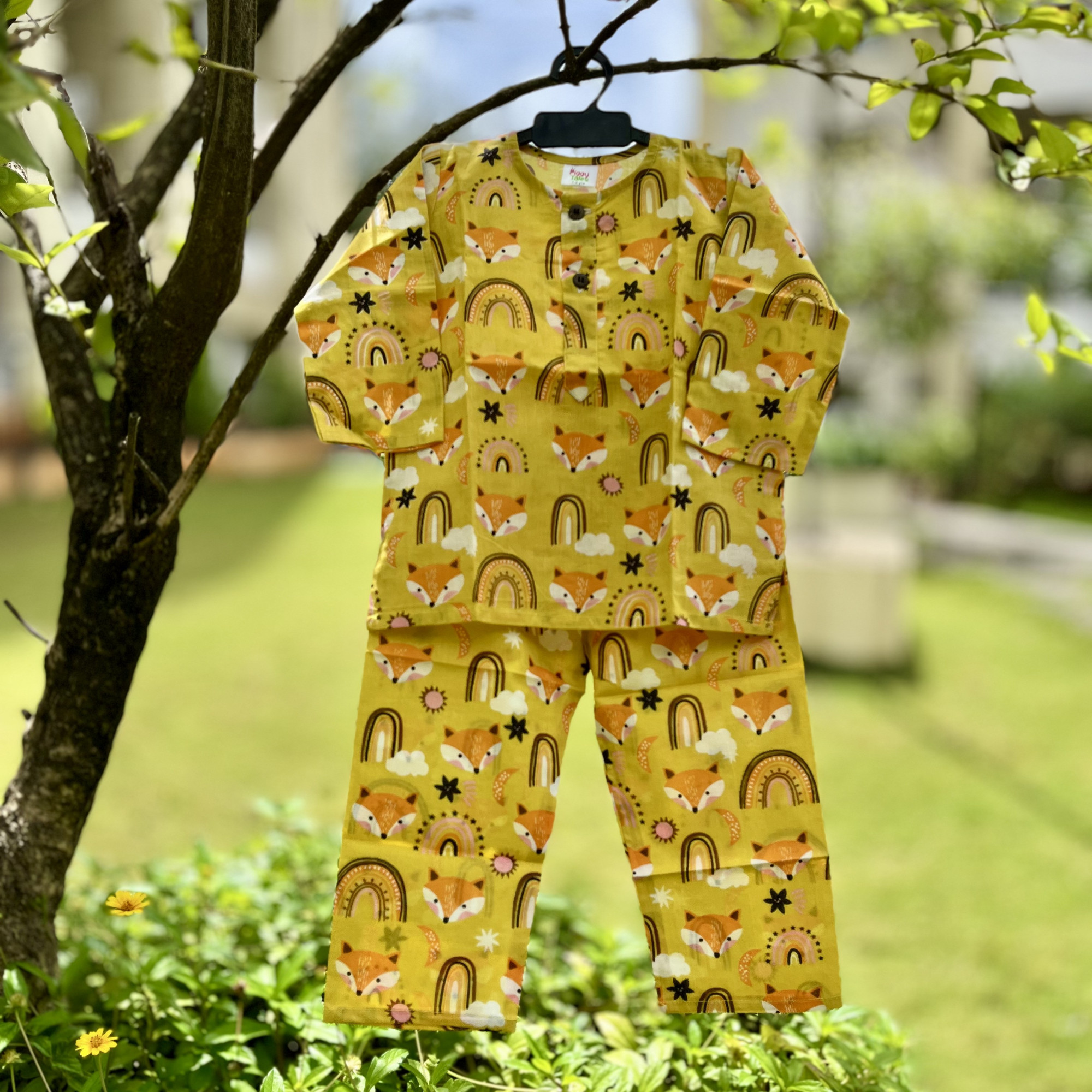 Mustard Fox and Rainbow Print Night Dress