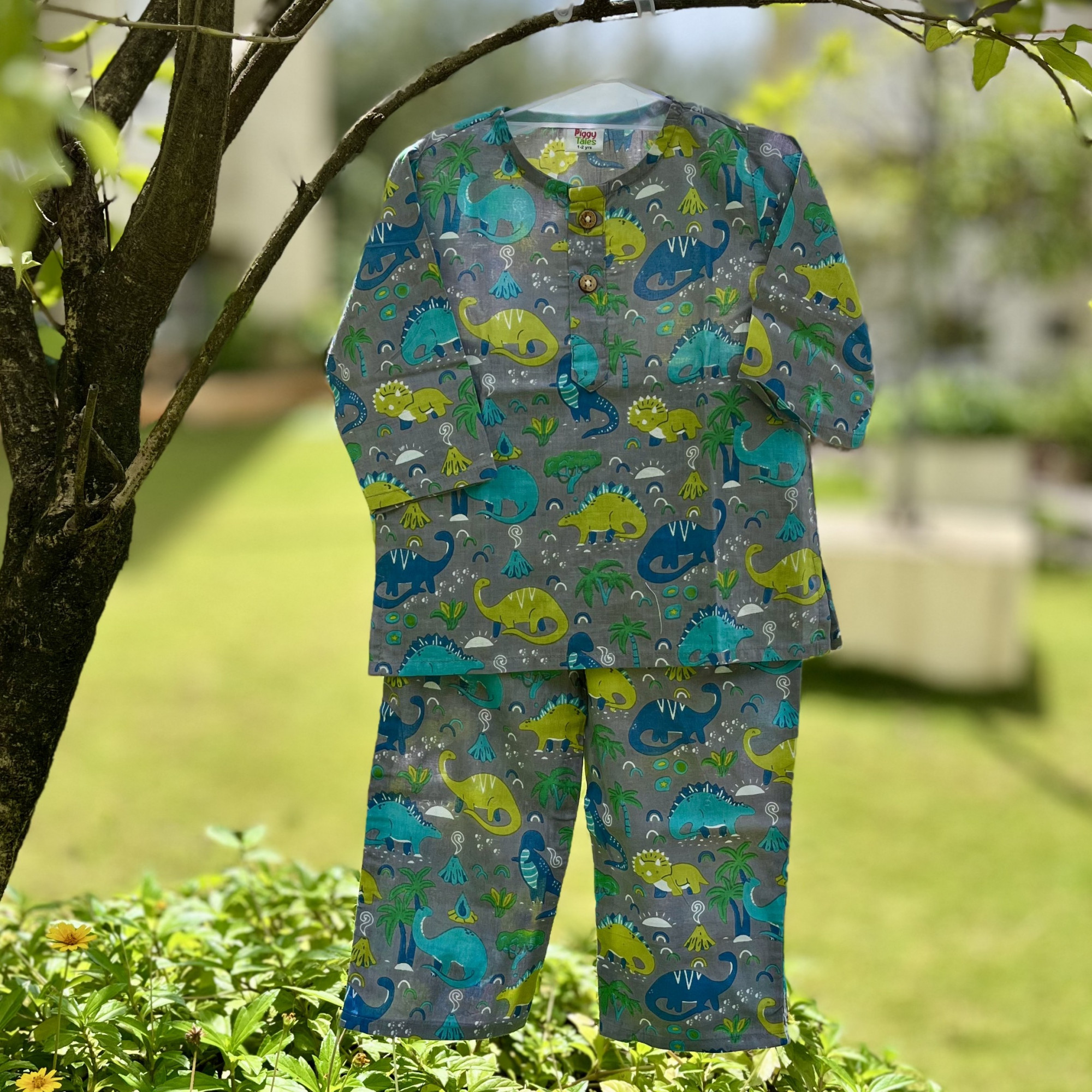Grey Dino World Print Night Dress