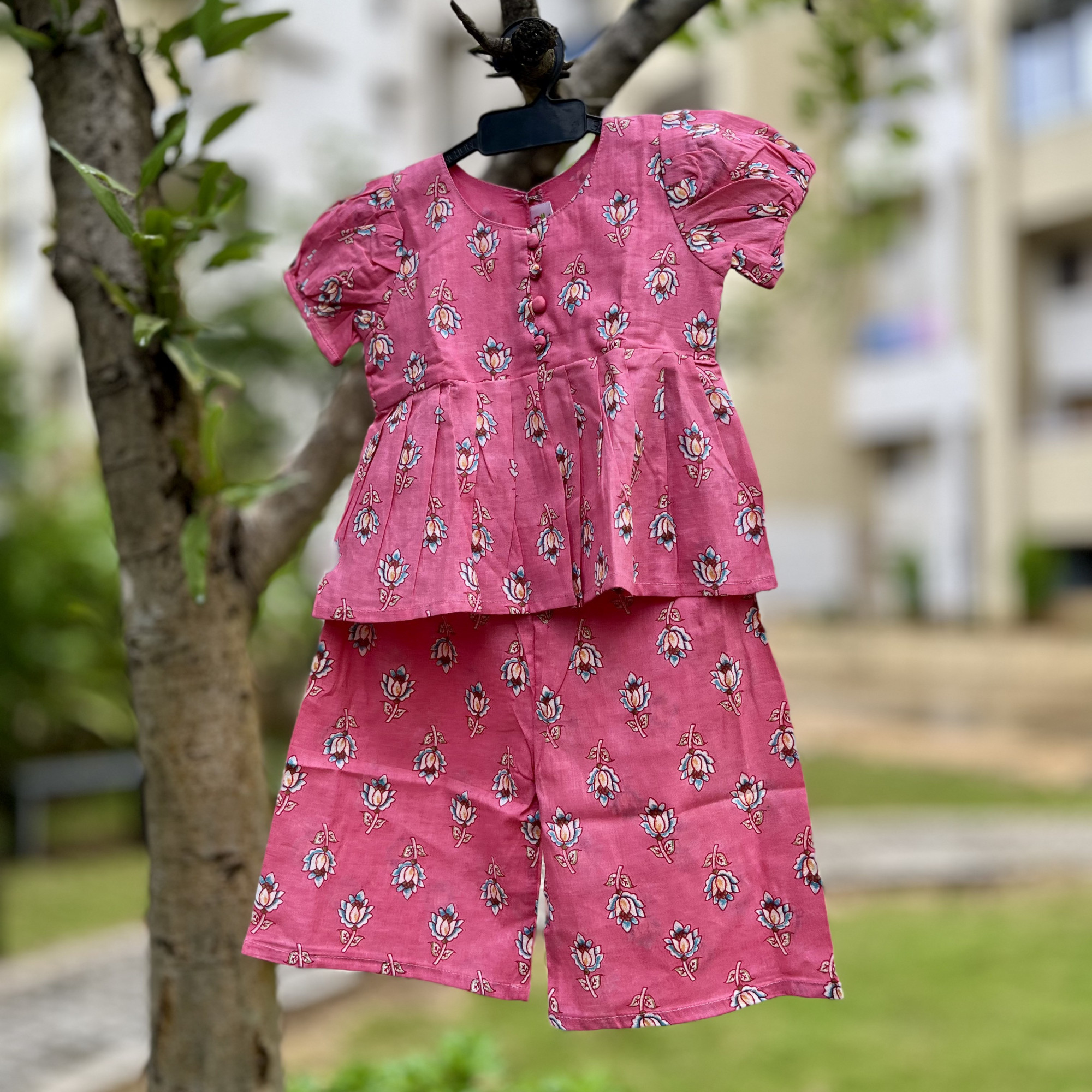 Rose Pink Peplum Pallazo Set
