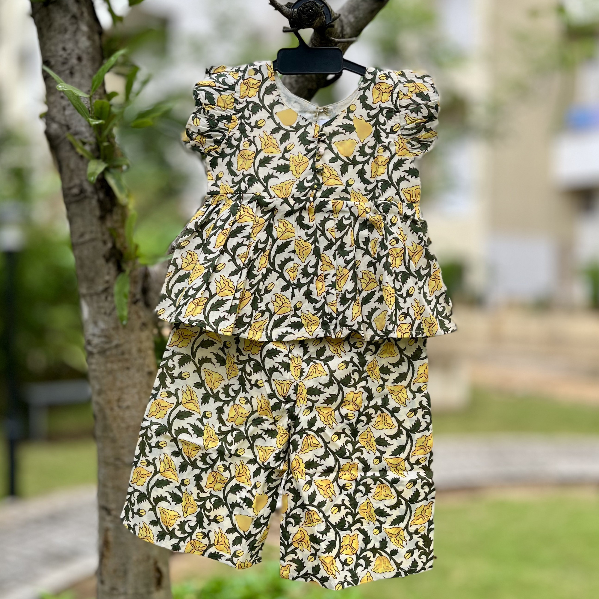 Off White Floral Peplum Pallazo Set