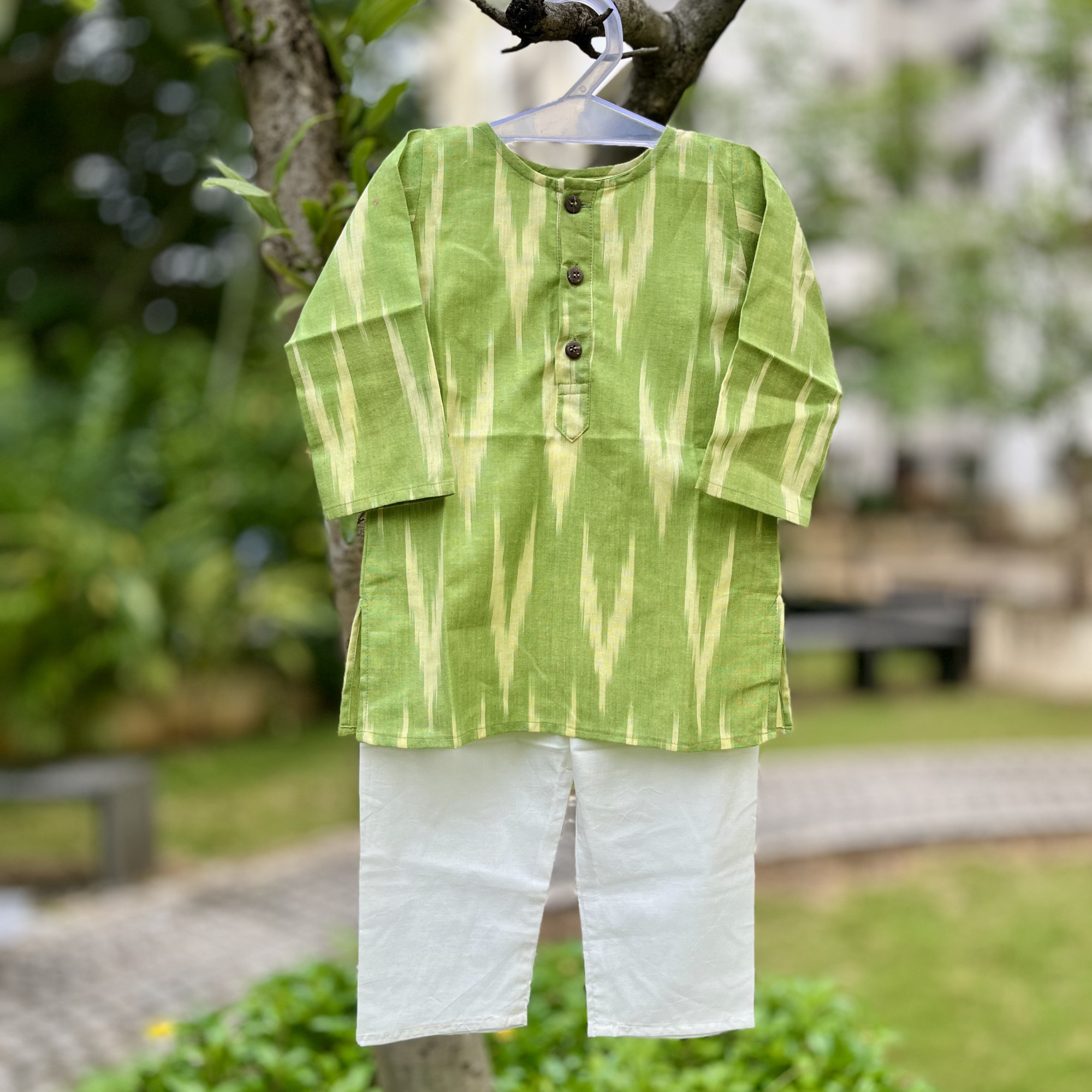 Light Green Ikkat Kurta Set for Boys
