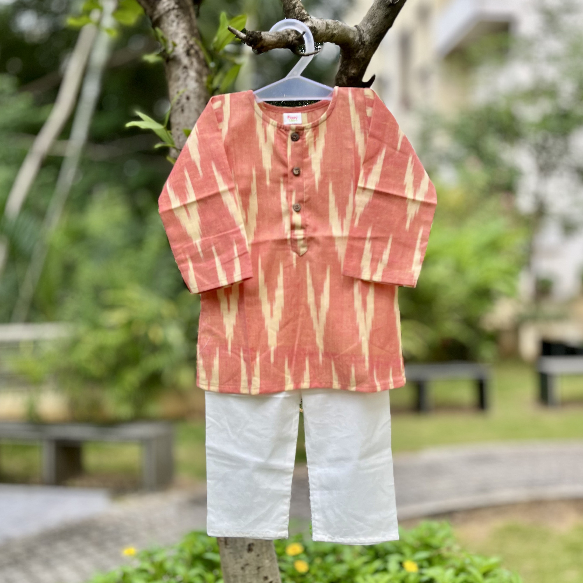 Peach Ikkat Kurta Set for Boys