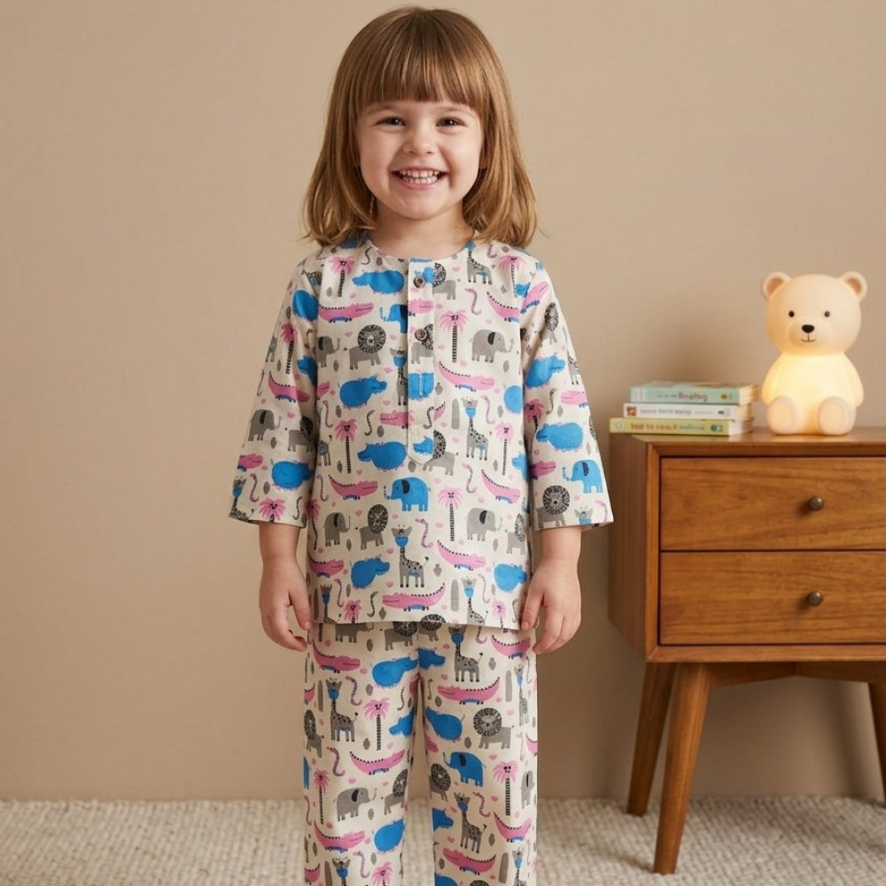 Image of Pink and Blue Safari Print Night Dress