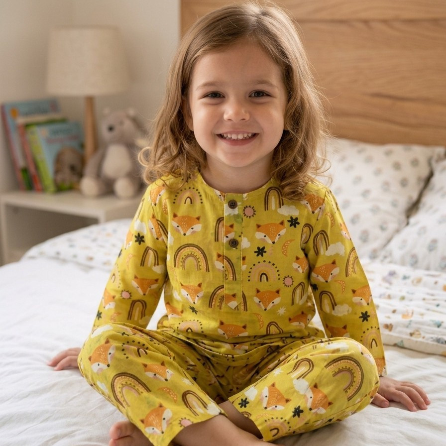 Mustard Fox and Rainbow Print Night Dress