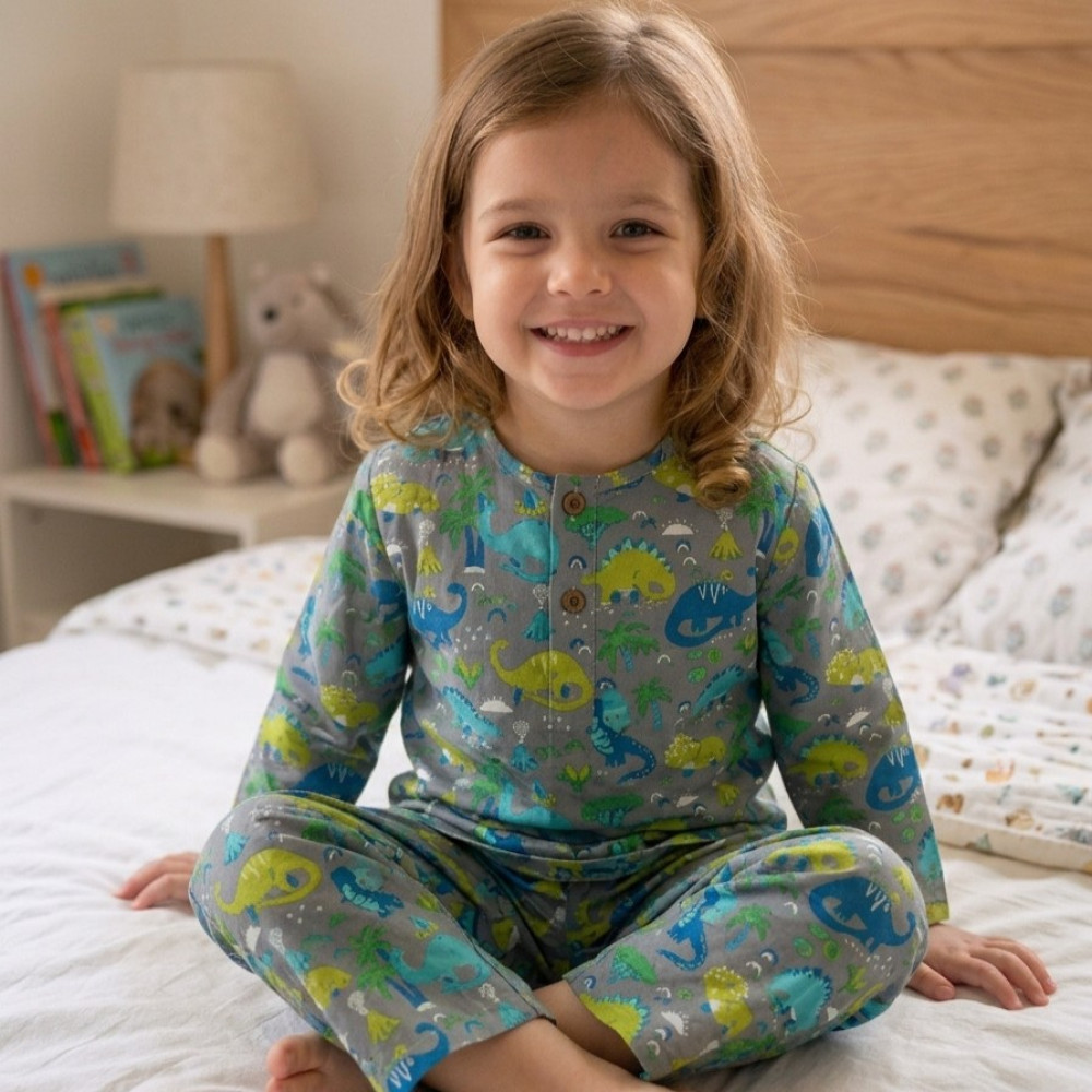 Image of Grey Dino World Print Night Dress