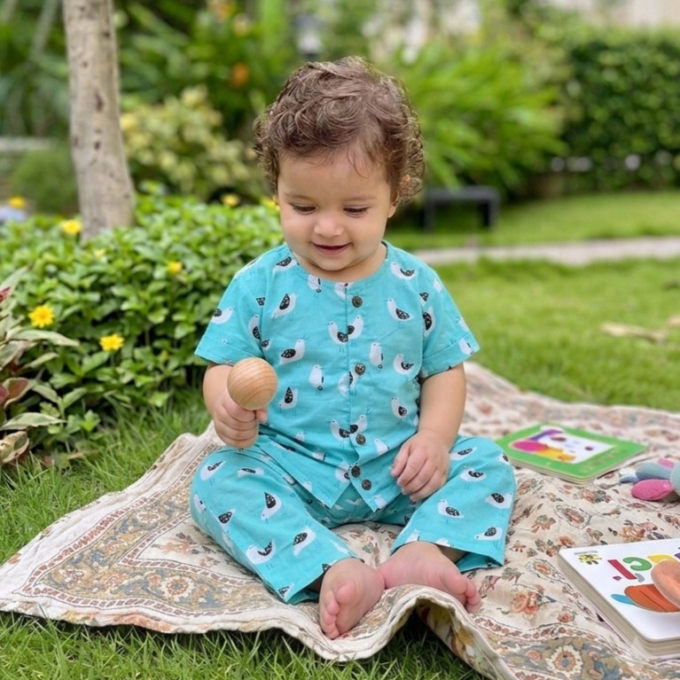 Teal Birdie Print Night Dress