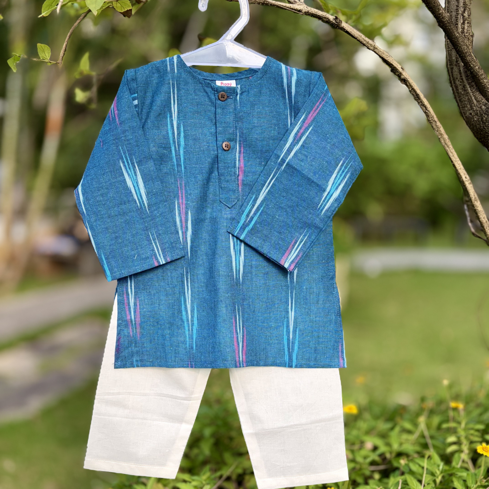 Peacock Blue Ikat Kurta Set