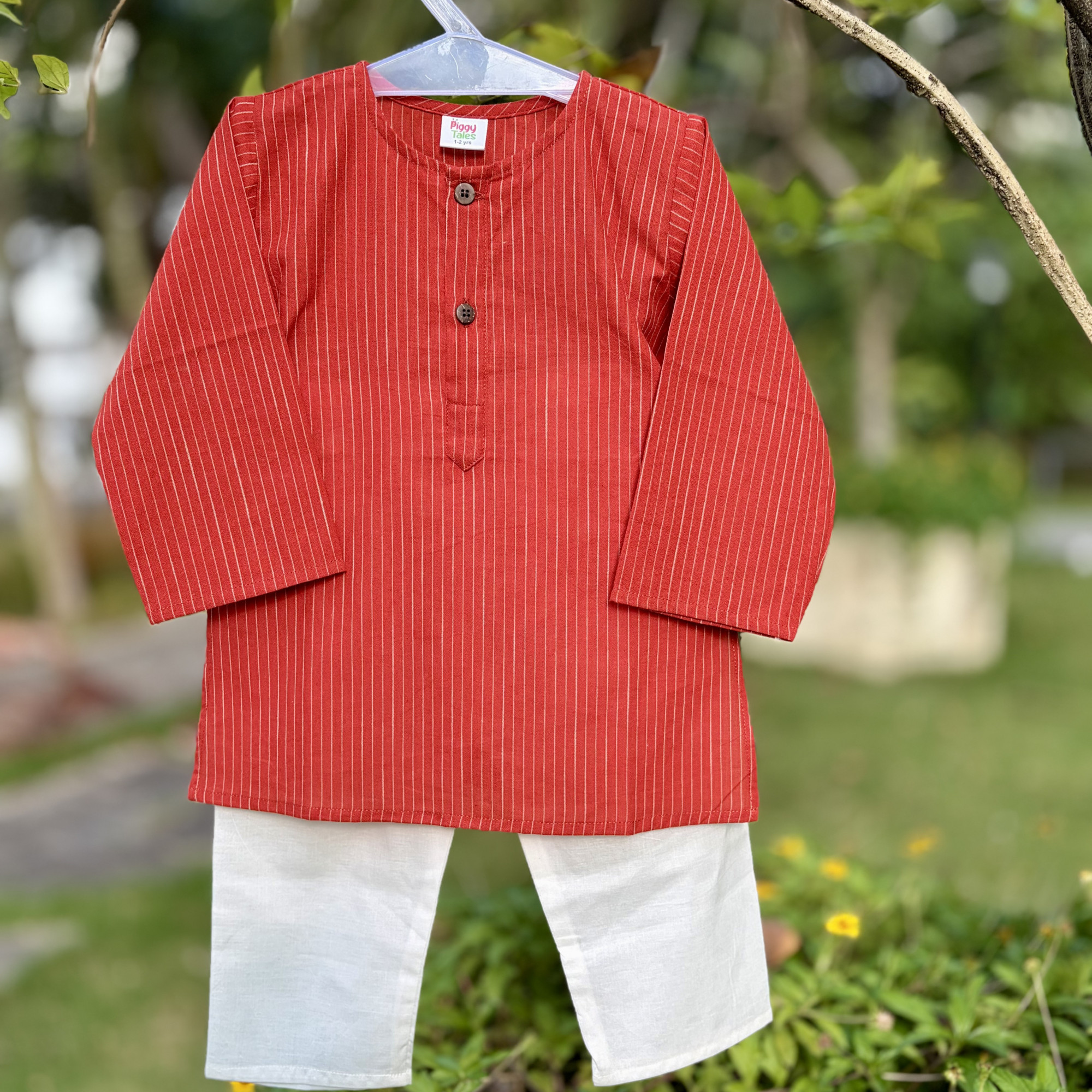 Brick Red Pinstripe Kurta Set