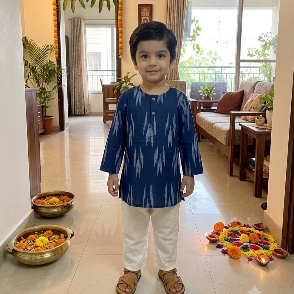 Image of Indigo Inkkat Kurta Set for Boys